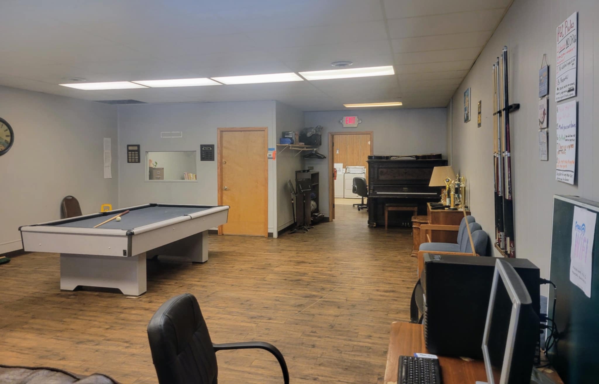 Enjoy a game of pool or play guitar or piano!